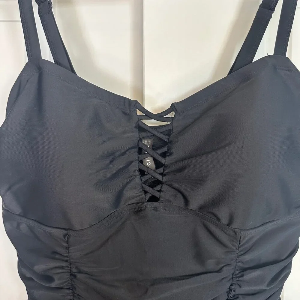 Torrid Wireless Lattice Ruched Black One-Piece Swimsuit 1X